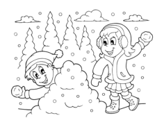 Christmas Cute Children Snowman Fight Winter Kids Coloring Pages Pdf, Free Vectors File